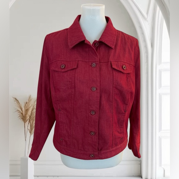 Larry Levine Stretch Red Jean Jacket Stylish and Versatile - Picture 1 of 11
